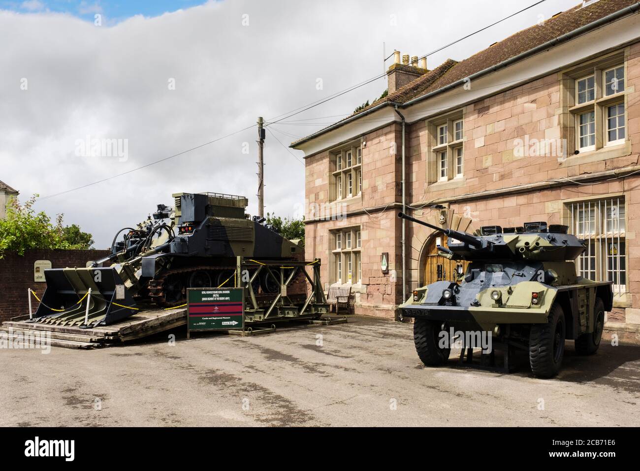 Armoured vehicles on display outside Great Castle House Royal Monmouthshire Royal Engineers regimental Museum. Monmouth Monmouthshire  Wales UK Stock Photo