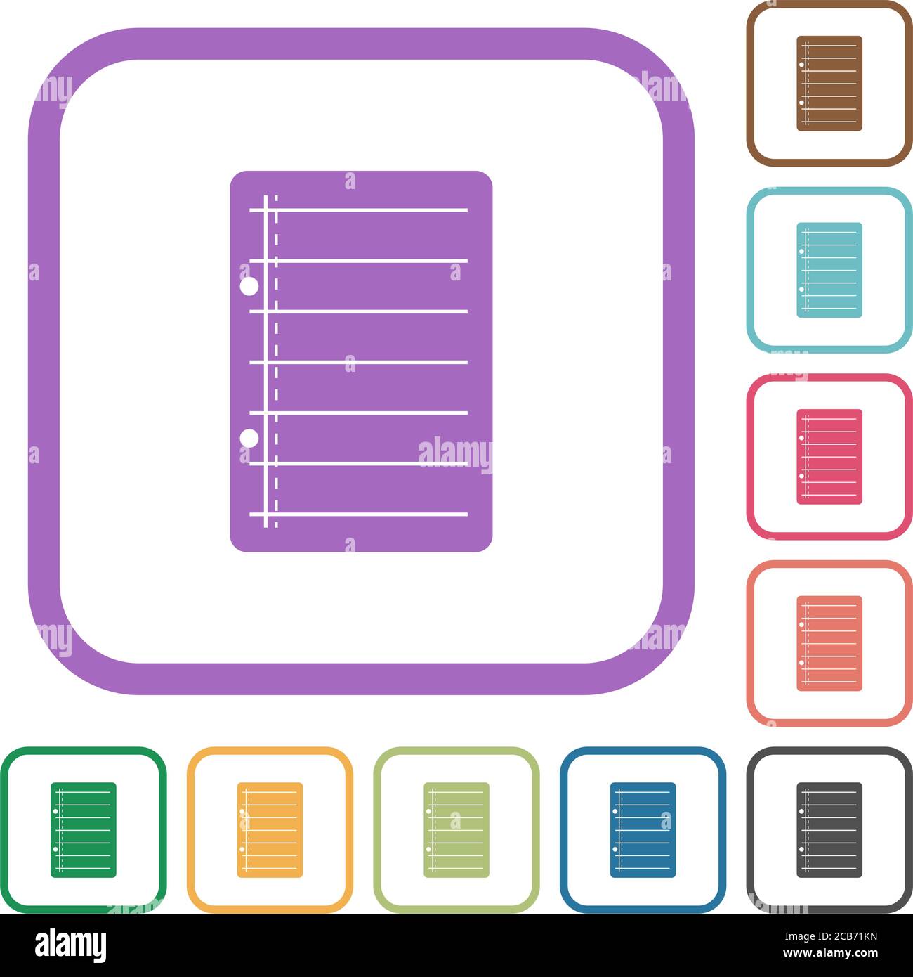 Scratch pad simple icons in color rounded square frames on white background Stock Vector