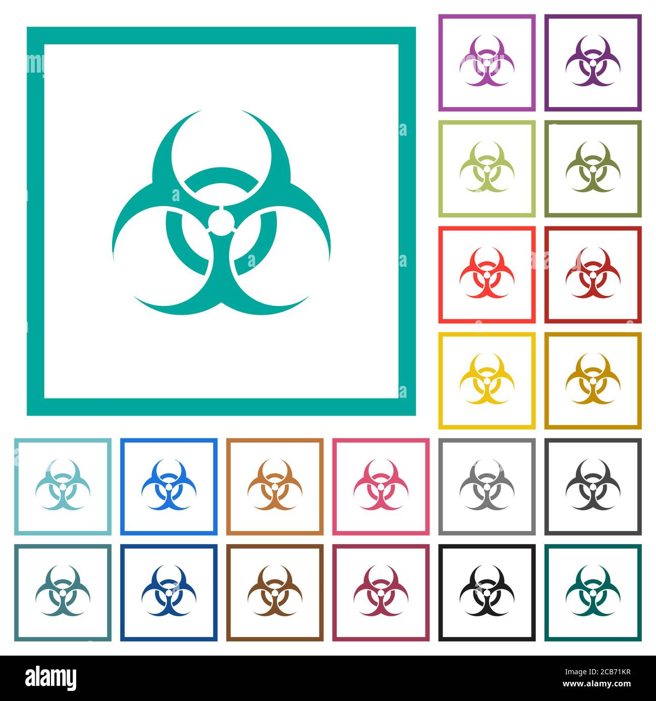 Biohazard sign flat color icons with quadrant frames on white ...