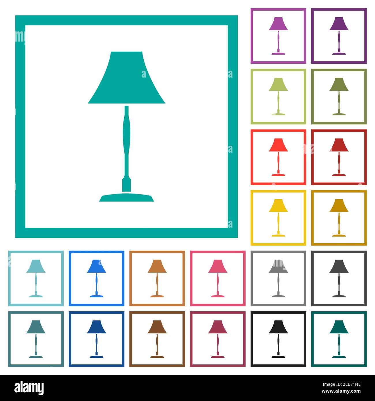 Standing lampshade flat color icons with quadrant frames on white ...