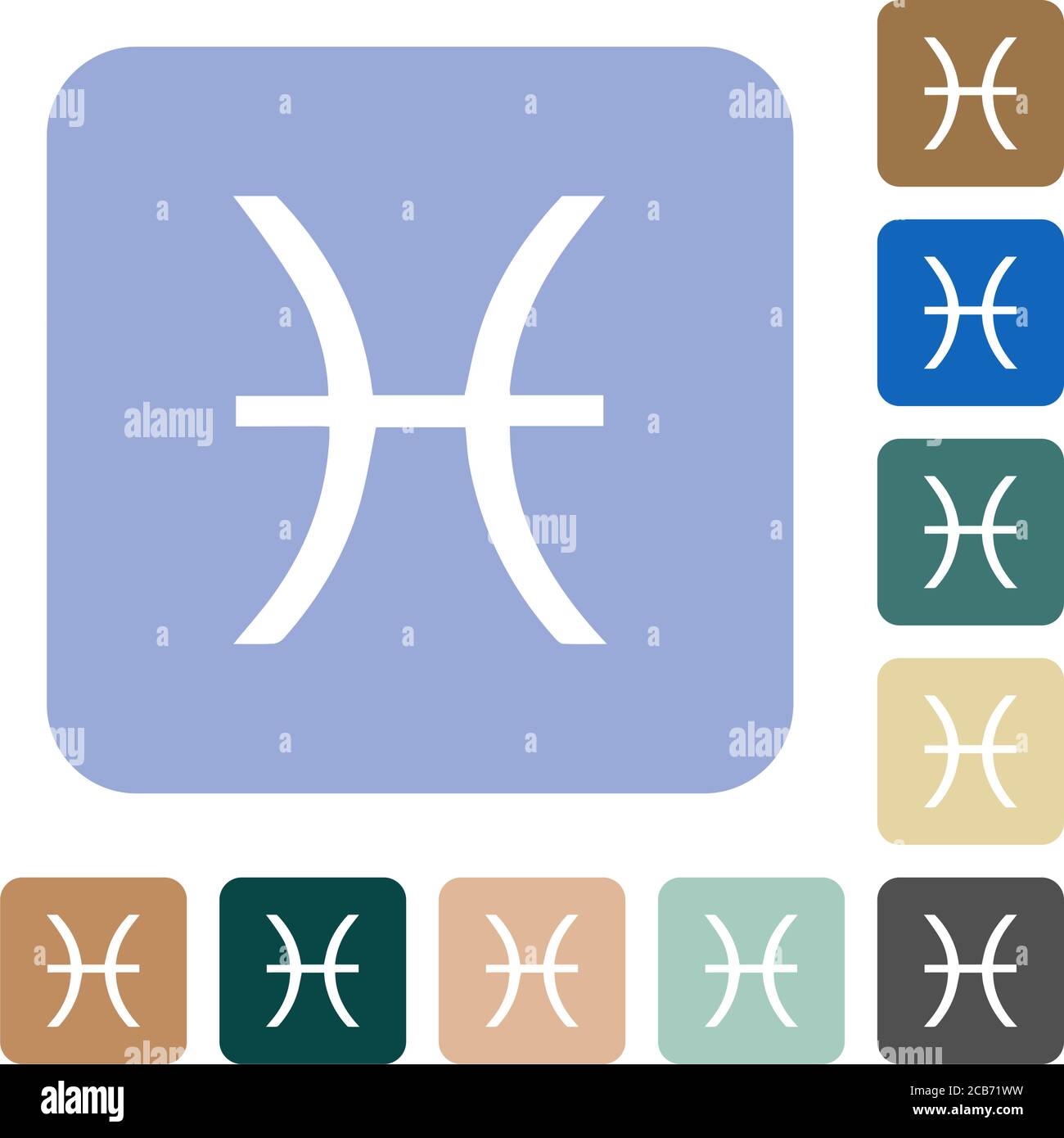 Pisces zodiac symbol white flat icons on color rounded square ...