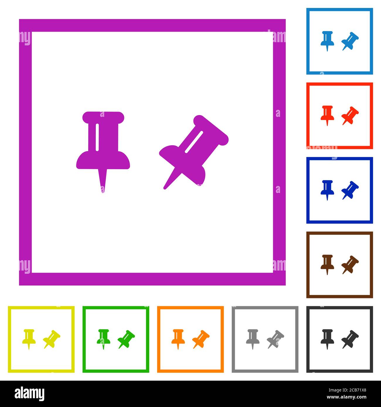 Toggle pin flat color icons in square frames on white background Stock Vector