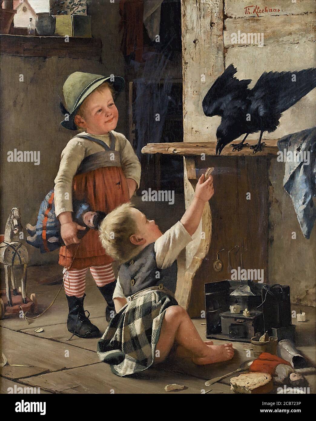 Kleehaas Theodore Feeding the Pet Jackdaw German School 19th Century Stock Photo Alamy