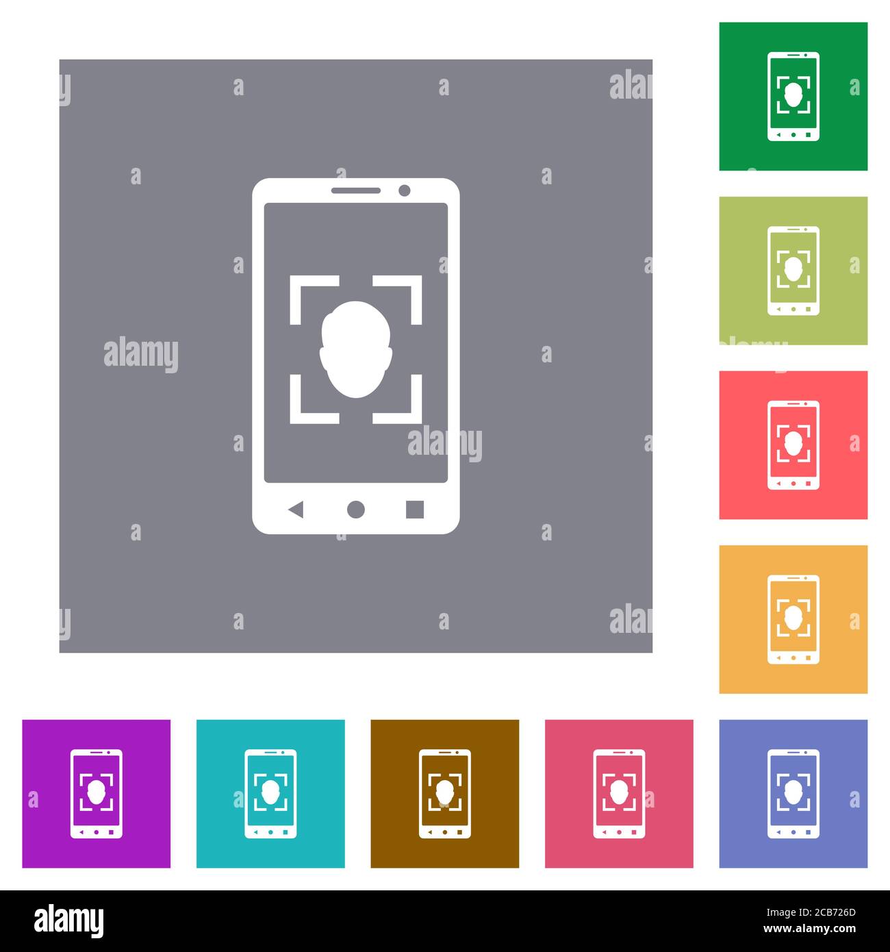 Mobile face detection flat icons on simple color square backgrounds ...