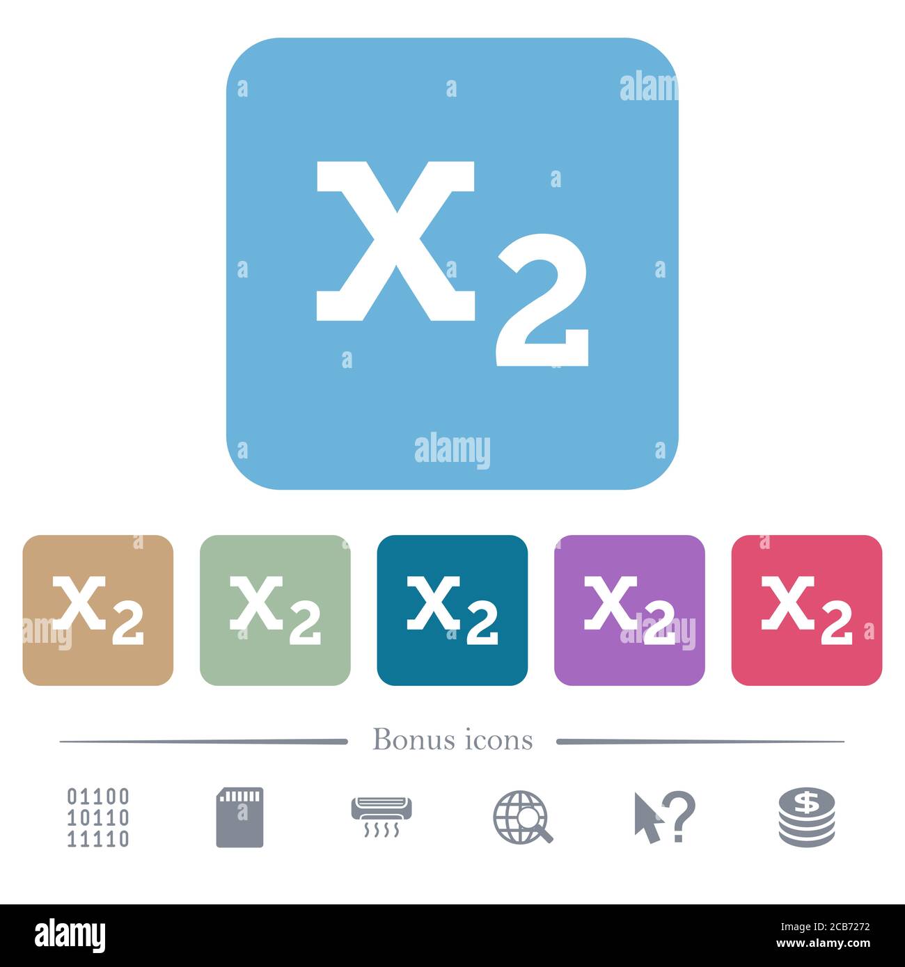 Subscript white flat icons on color rounded square backgrounds. 6 bonus icons included Stock Vector