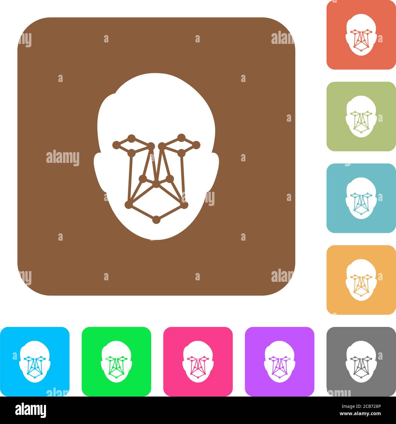 Face recognition flat icons on rounded square vivid color backgrounds ...