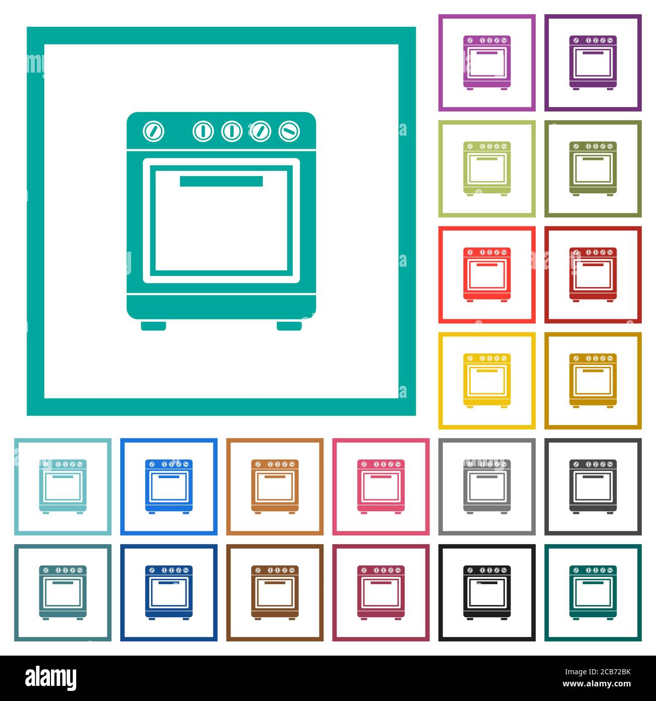 Oven flat color icons with quadrant frames on white background Stock Vector