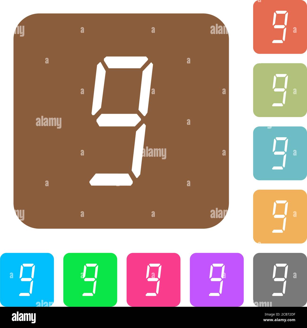 digital number nine of seven segment type flat icons on rounded square ...