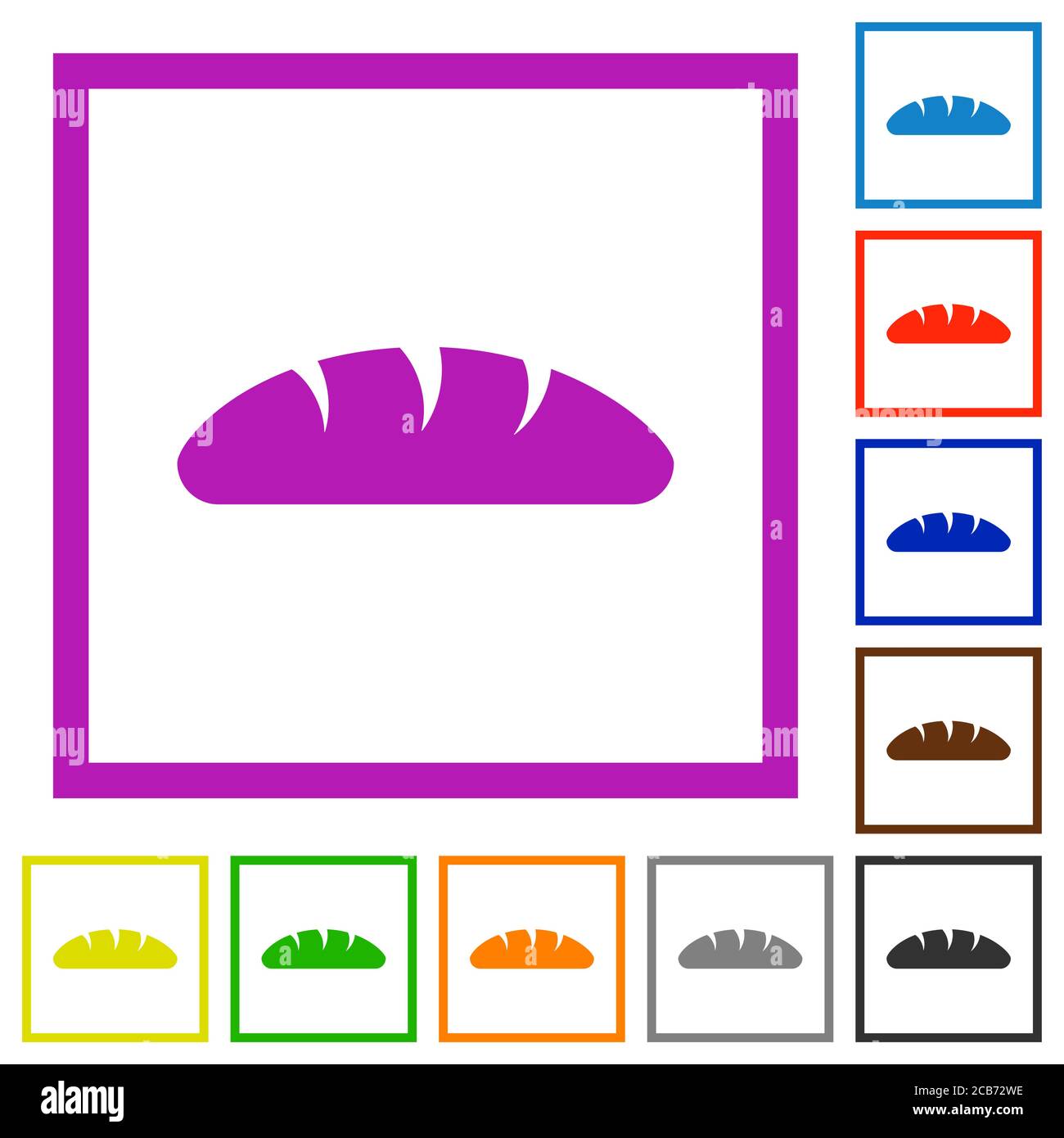 Bread flat color icons in square frames on white background Stock ...