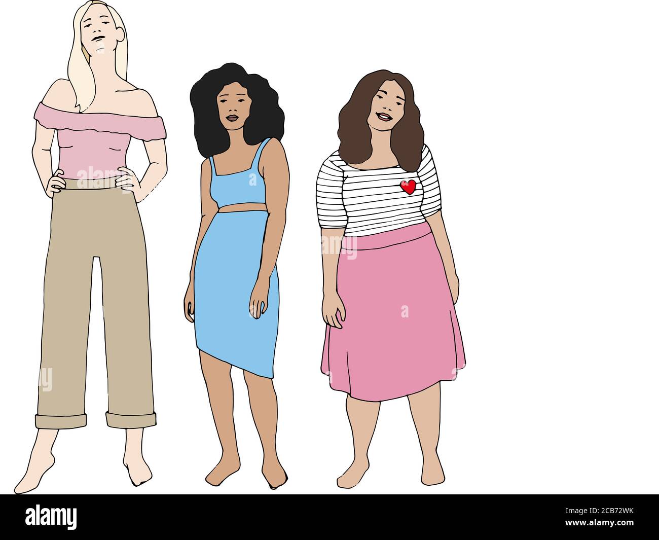 Illustration of a group of women with different body shapes. Women Diversity Stock Photo
