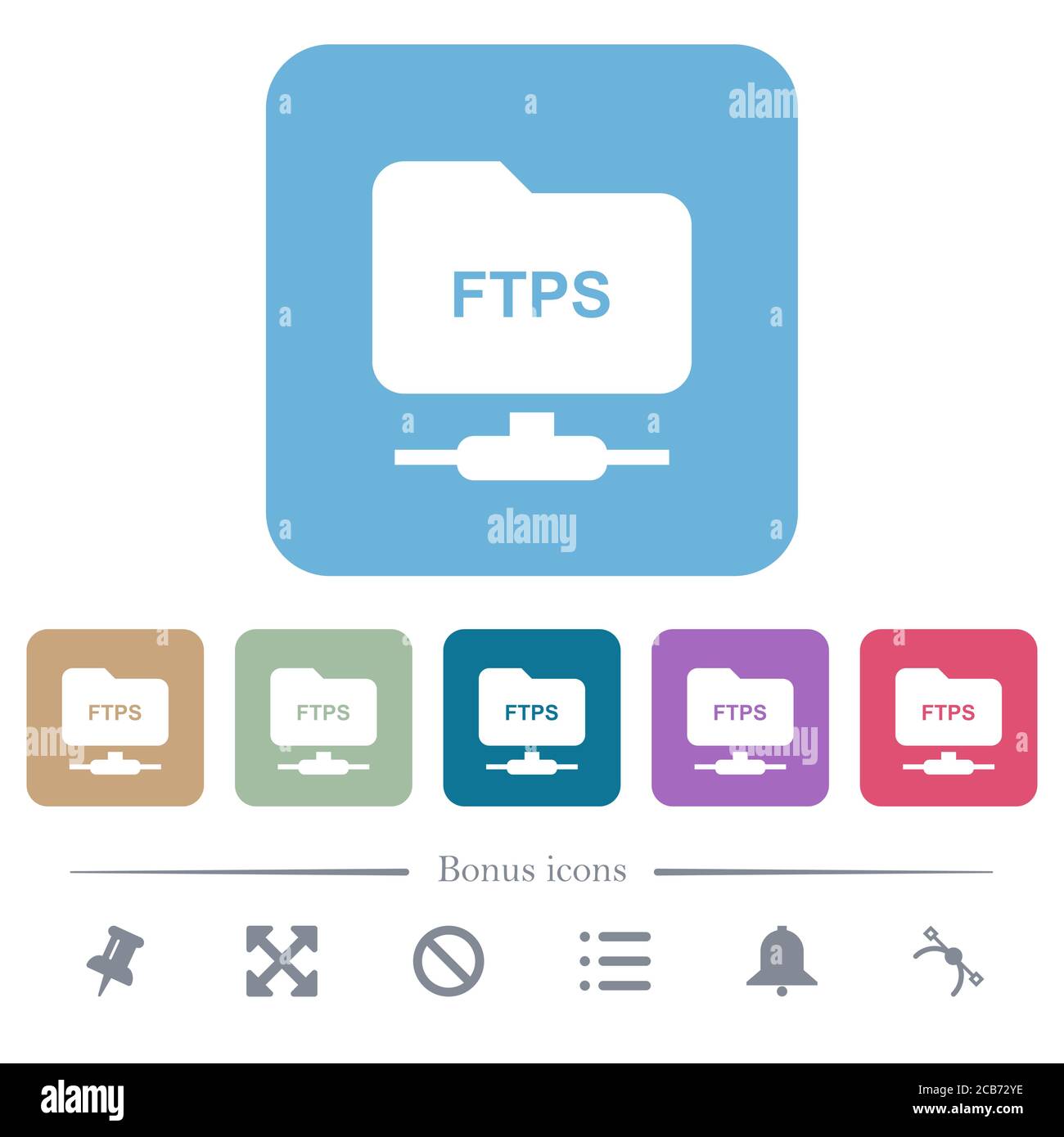 FTP over ssl white flat icons on color rounded square backgrounds. 6 bonus icons included Stock Vector