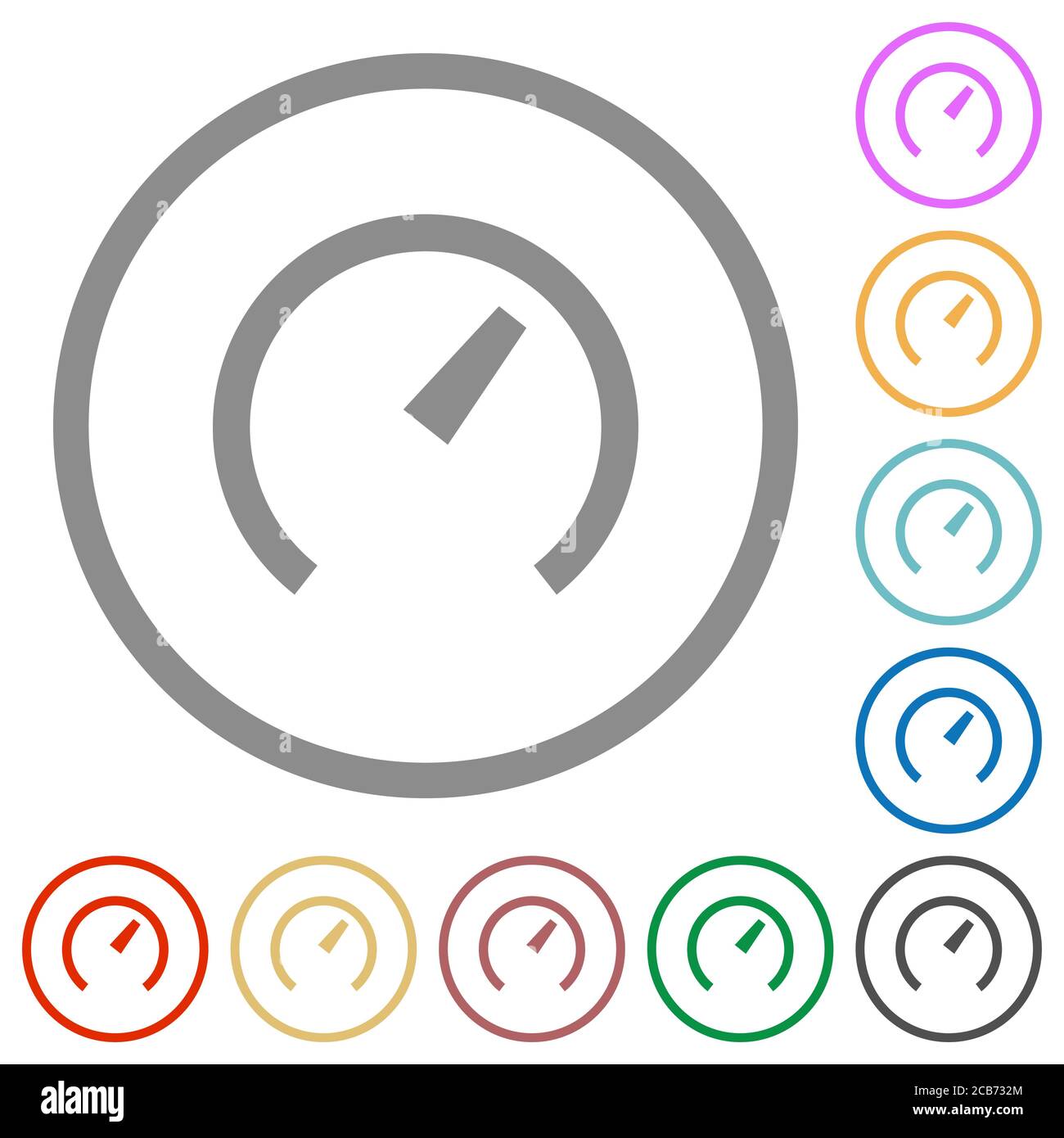 Speedometer flat color icons in round outlines on white background ...