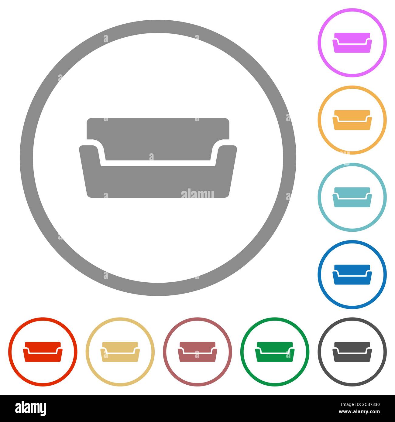Couch flat color icons in round outlines on white background Stock ...