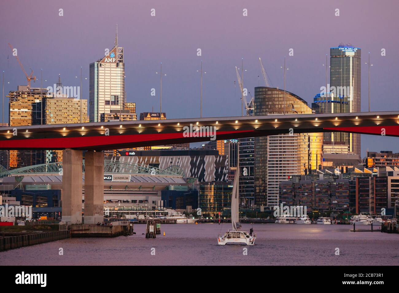 Melbourne Skyline at Dusk in Victoria Australia Stock Photo