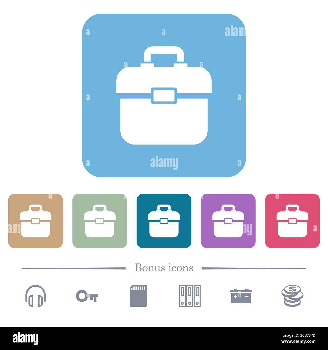 Toolbox white flat icons on color rounded square backgrounds. 6 bonus ...