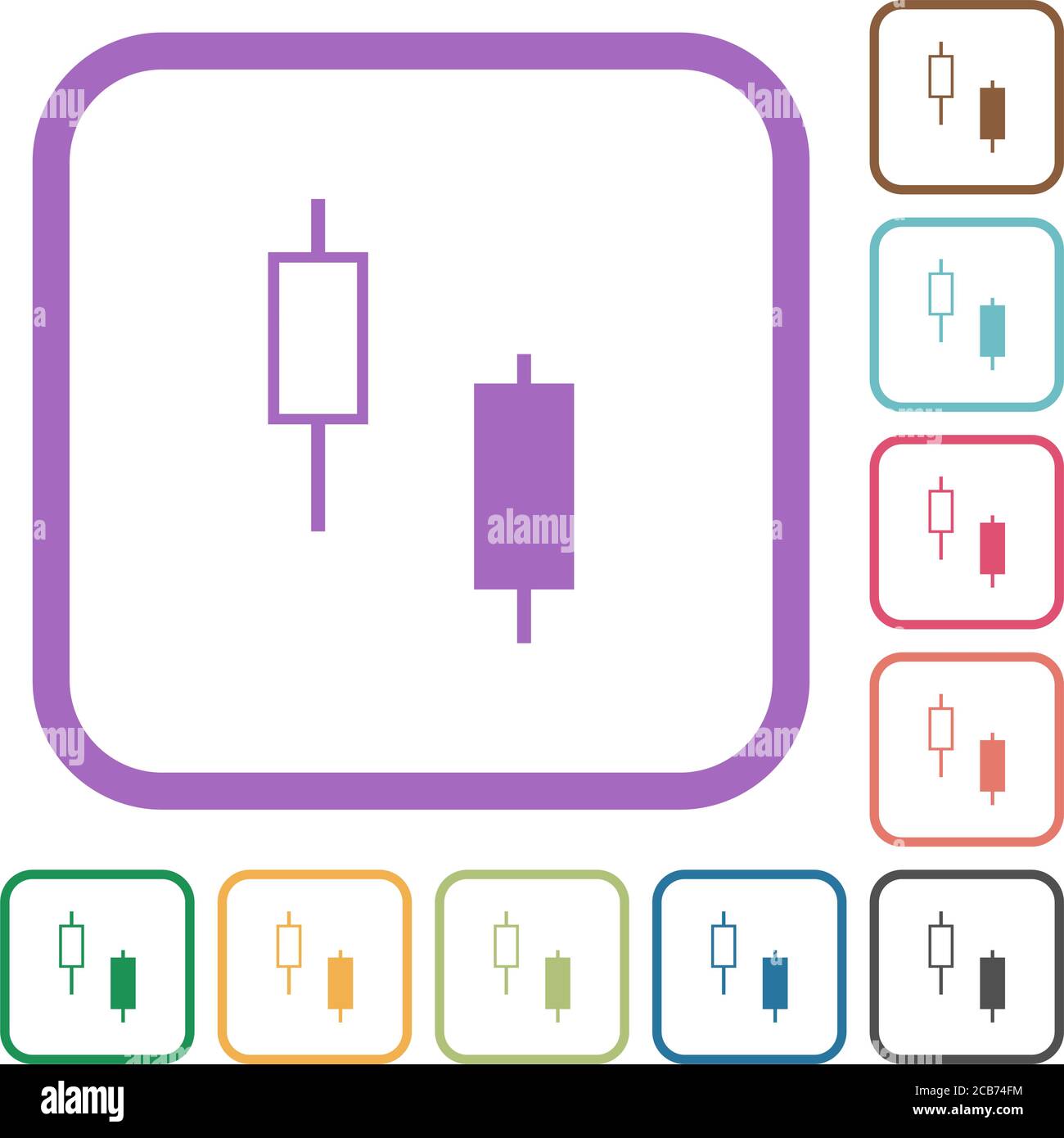 Two candlesticks simple icons in color rounded square frames on white ...