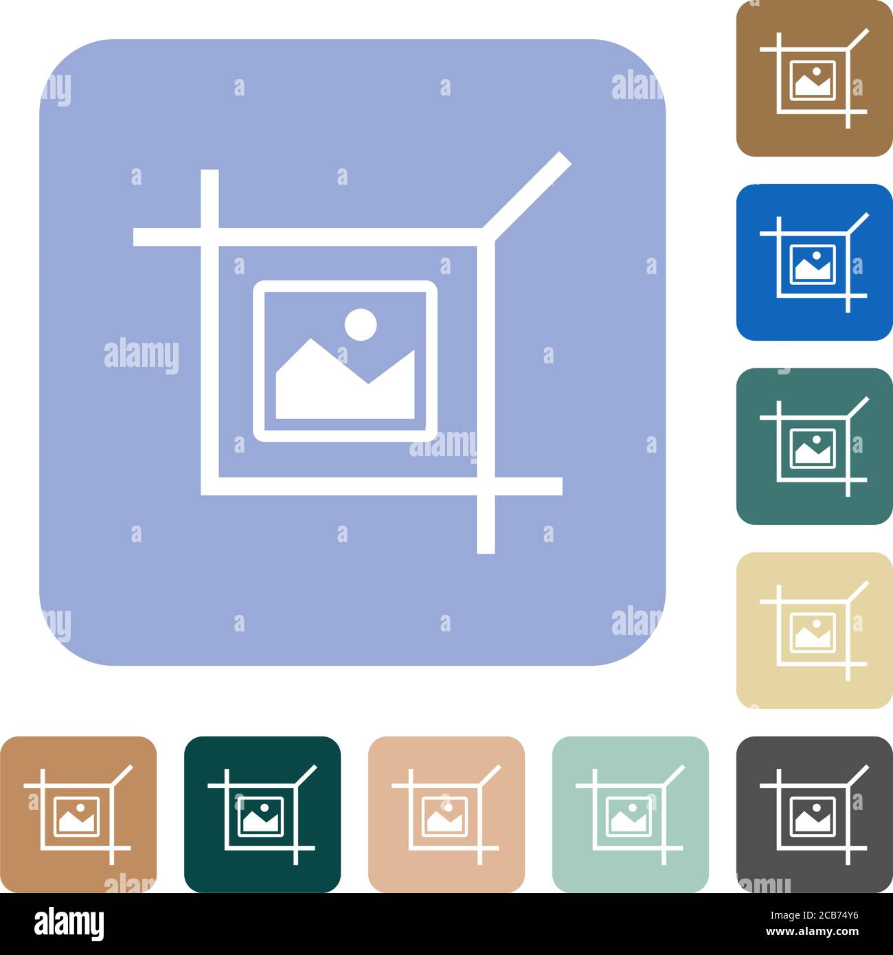 Crop picture white flat icons on color rounded square backgrounds Stock ...