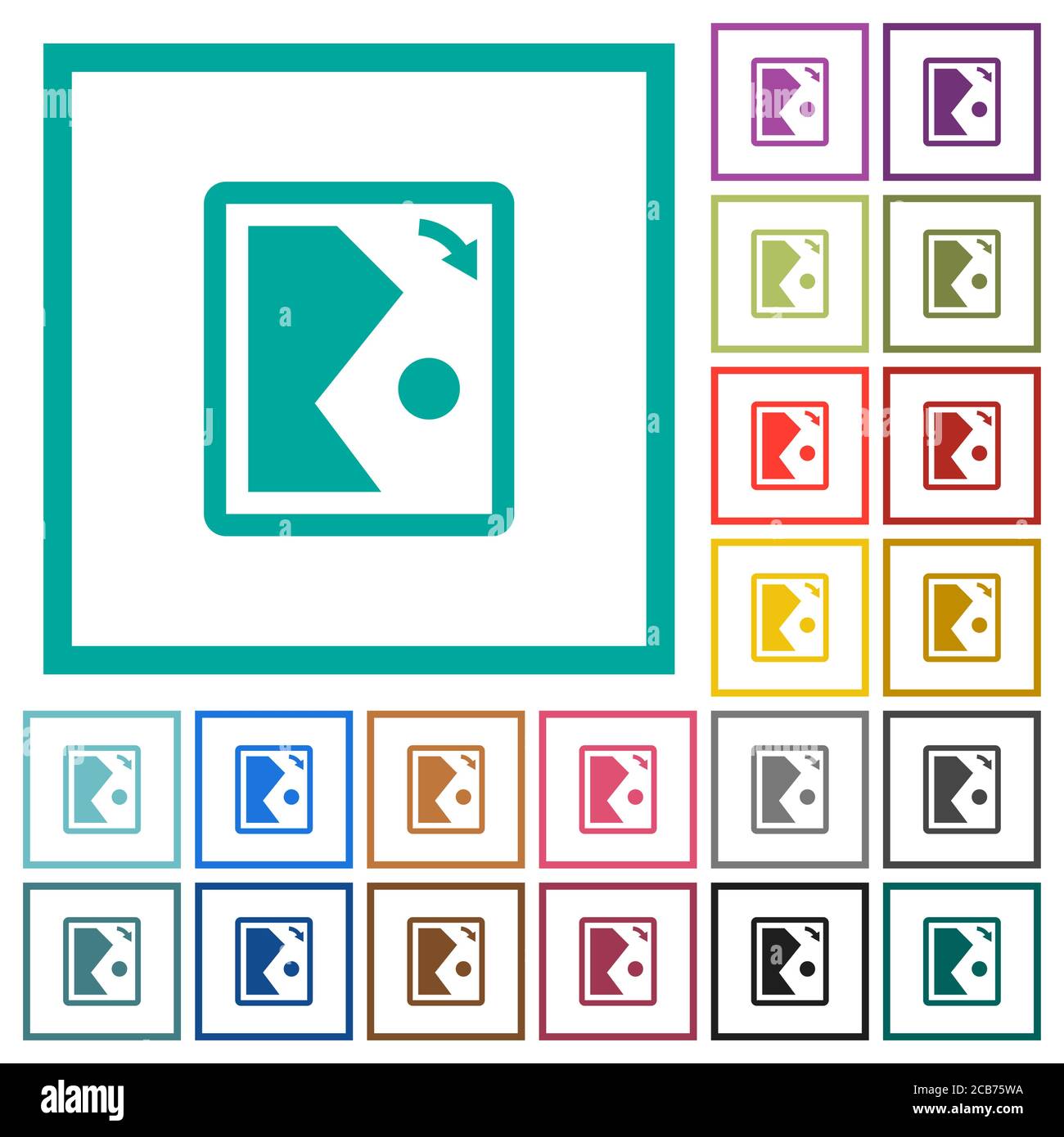 Rotate image right flat color icons with quadrant frames on white ...