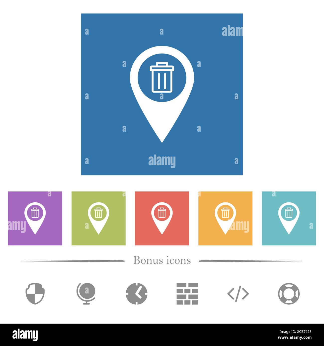 Delete GPS map location flat white icons in square backgrounds. 6 bonus ...