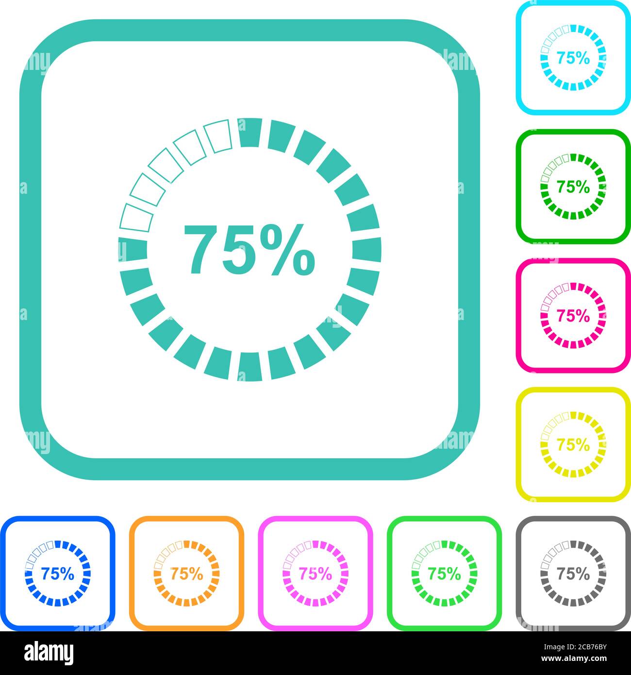 75 percent loaded vivid colored flat icons in curved borders on white ...