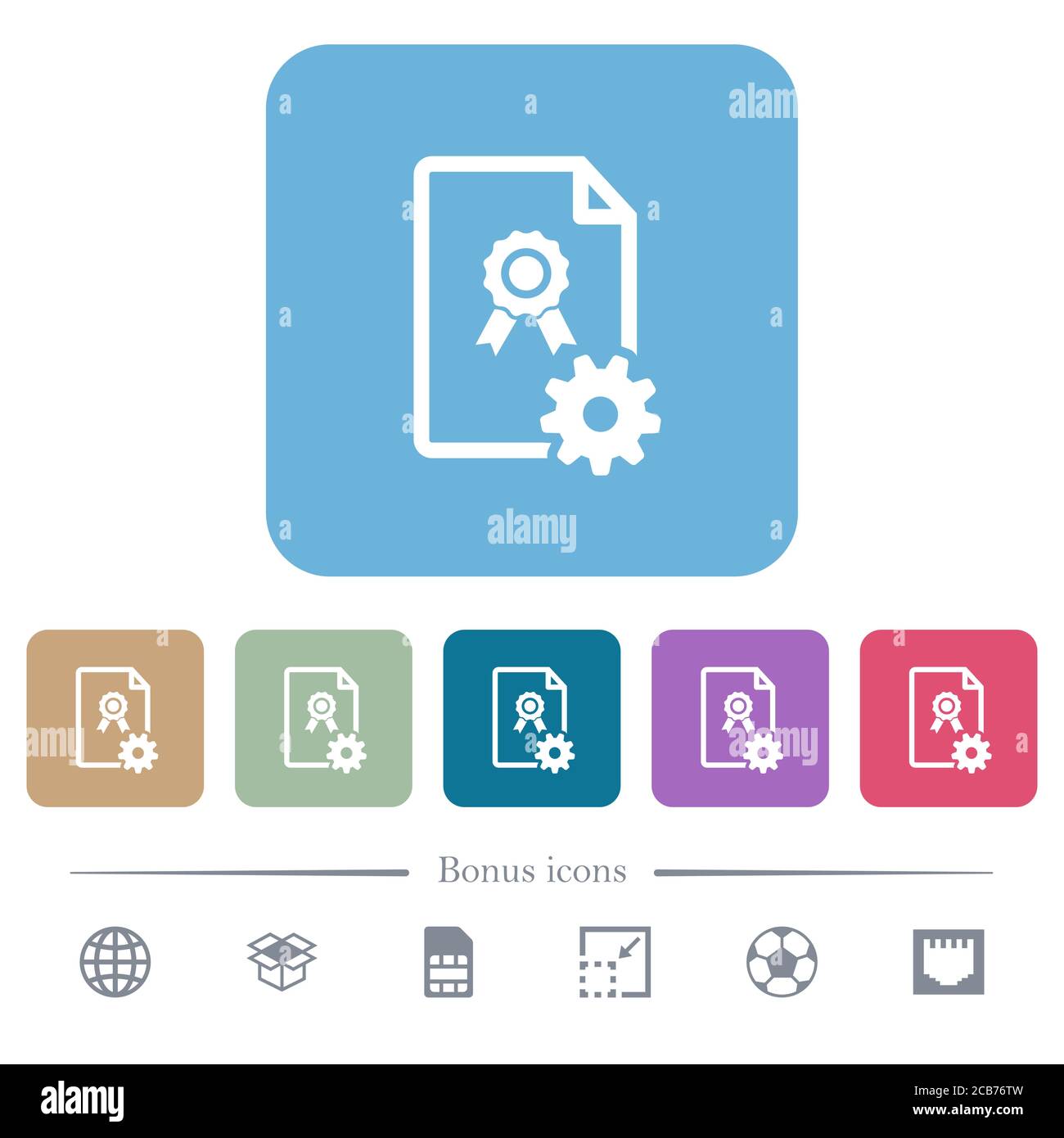 Generating certificate white flat icons on color rounded square ...