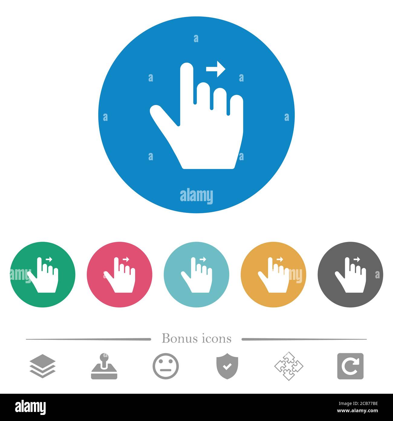 Right handed move right gesture flat white icons on round color ...