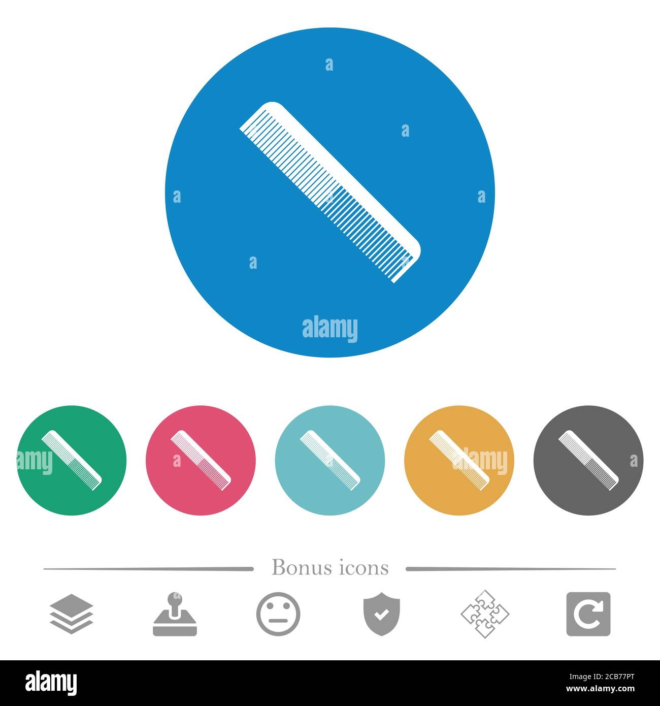 Simple comb flat white icons on round color backgrounds. 6 bonus icons ...