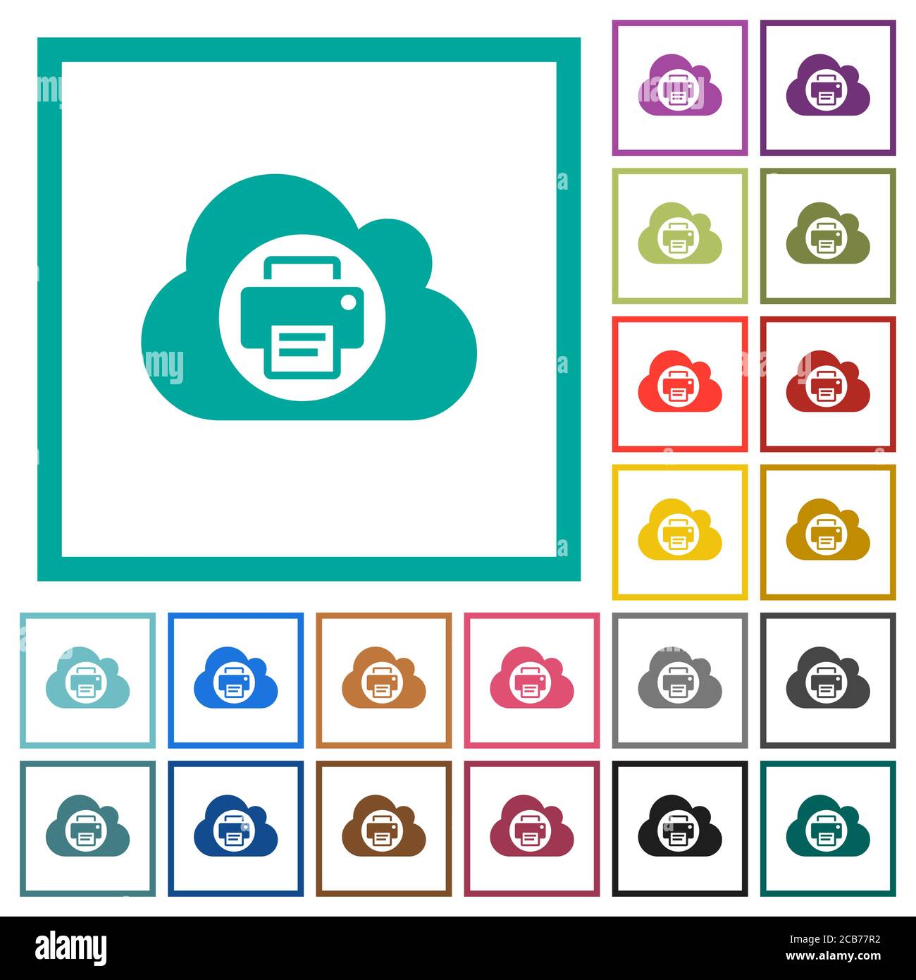 Cloud printing flat color icons with quadrant frames on white ...