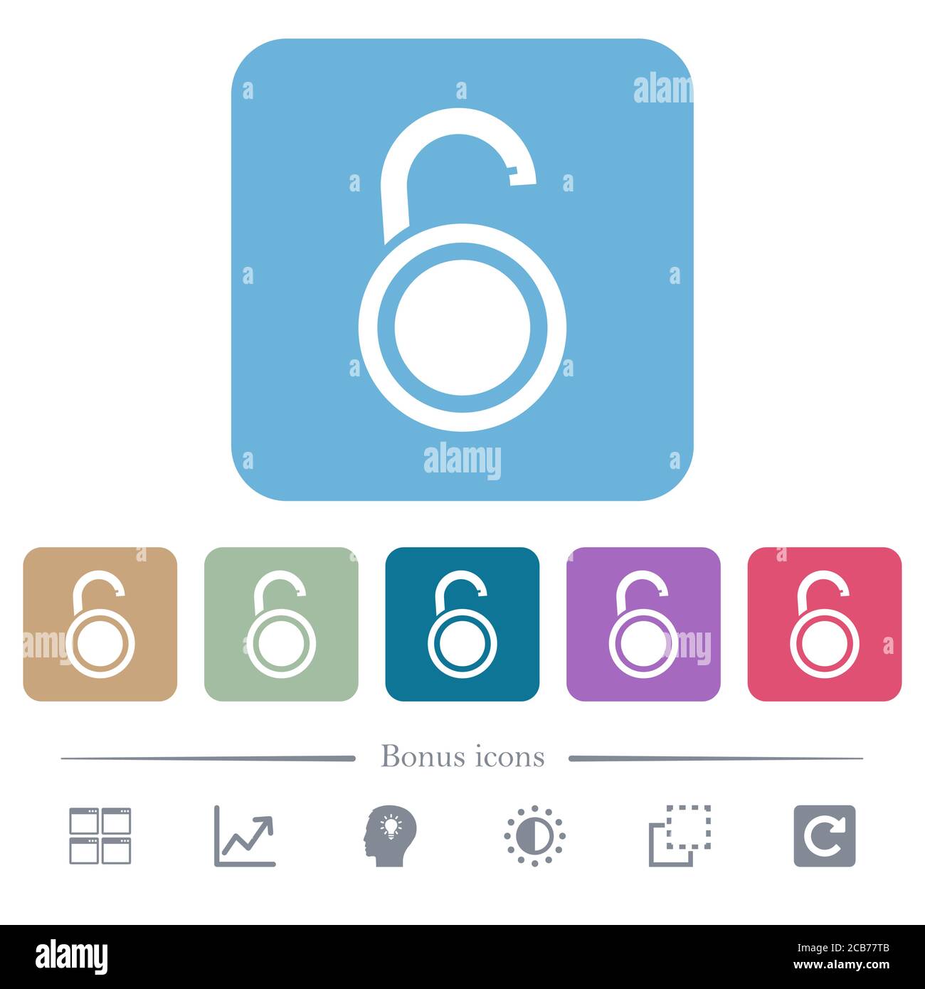 Unlocked round padlock white flat icons on color rounded square ...