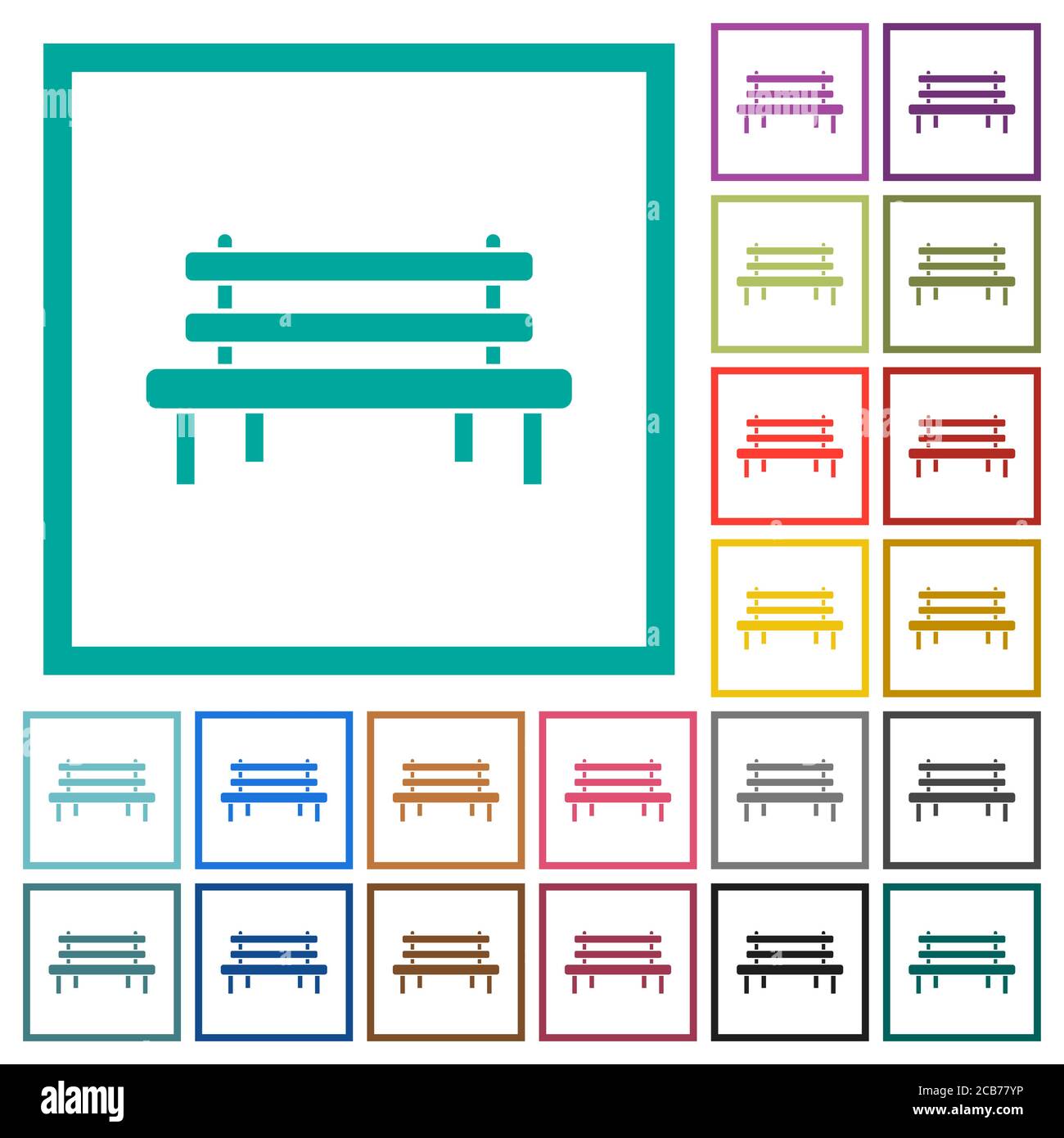Park bench flat color icons with quadrant frames on white background ...