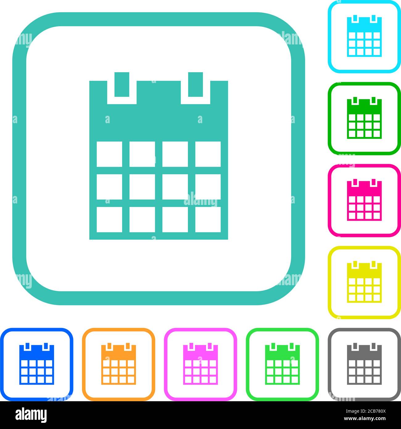 Single calendar vivid colored flat icons in curved borders on white background Stock Vector