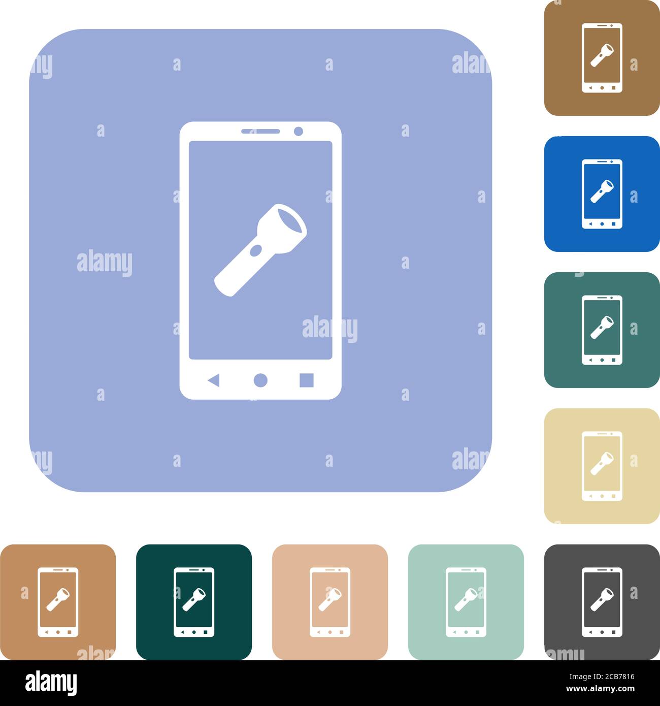 Mobile flashlight white flat icons on color rounded square backgrounds Stock Vector