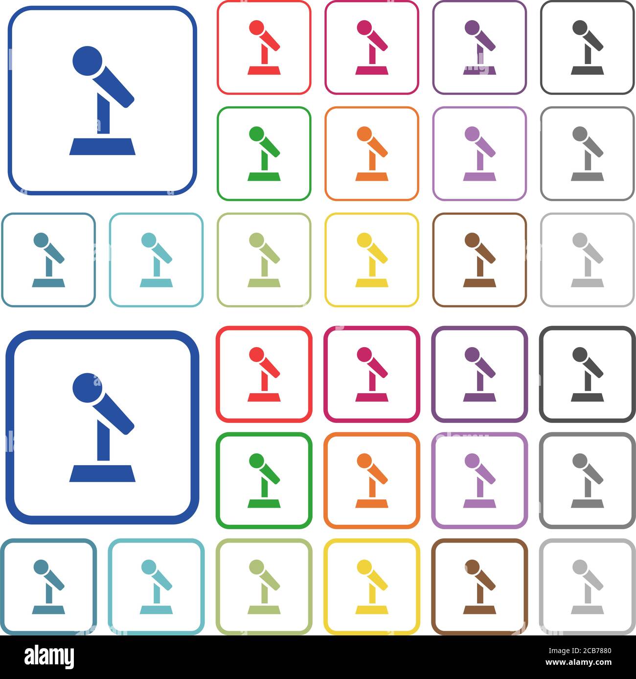 Microphone with stand color flat icons in rounded square frames. Thin ...