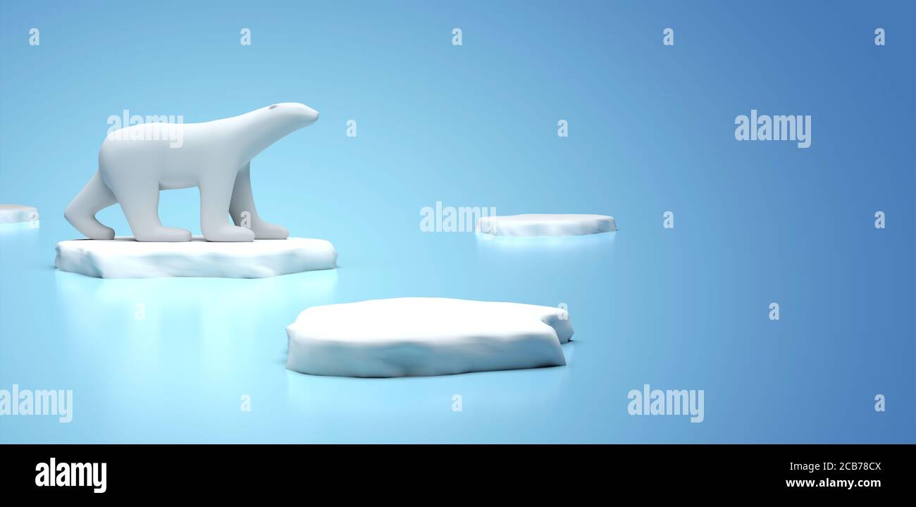 polar bear on a little iceberg 3D rendering Stock Photo