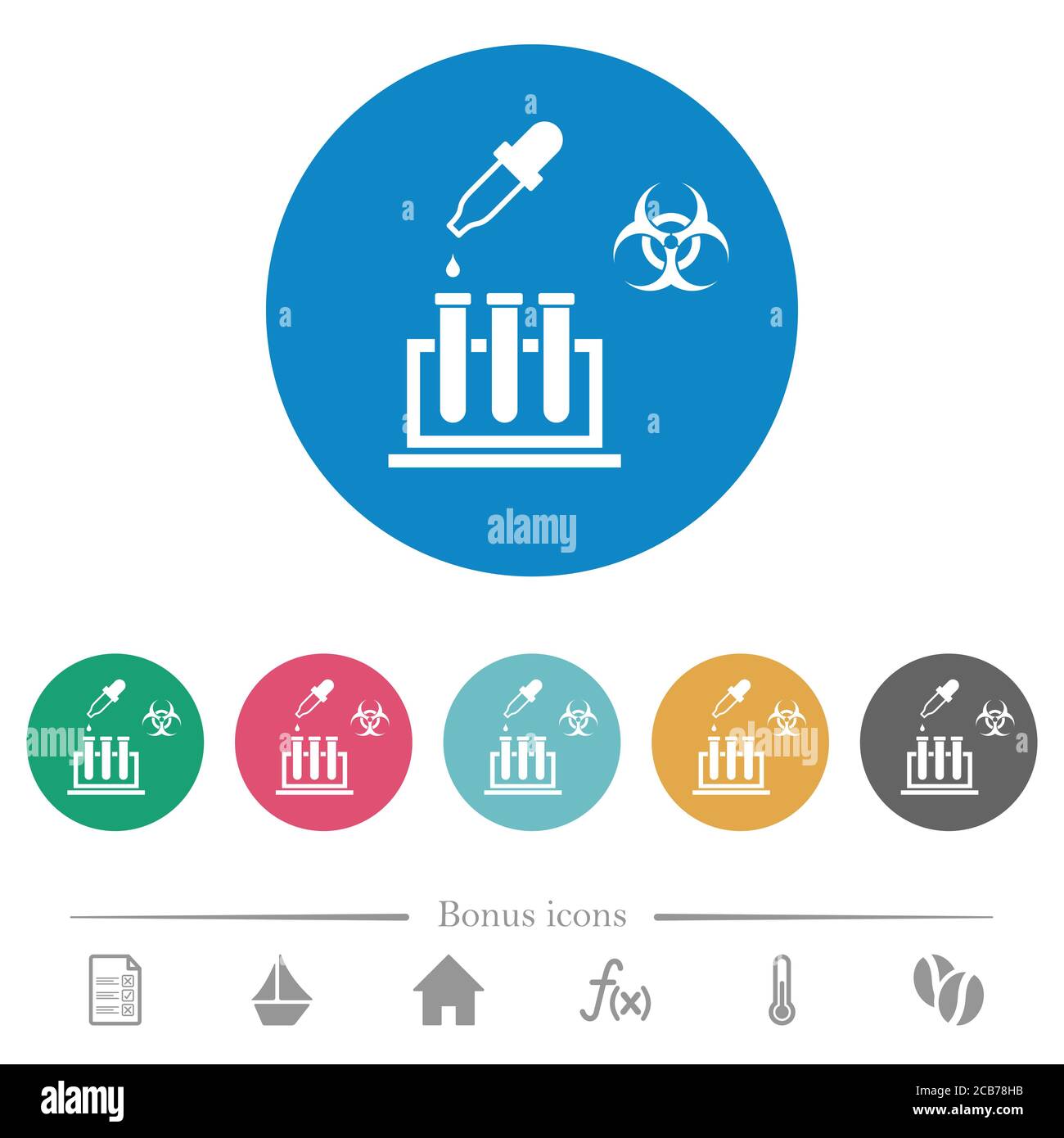 Biological experiment flat white icons on round color backgrounds. 6 ...