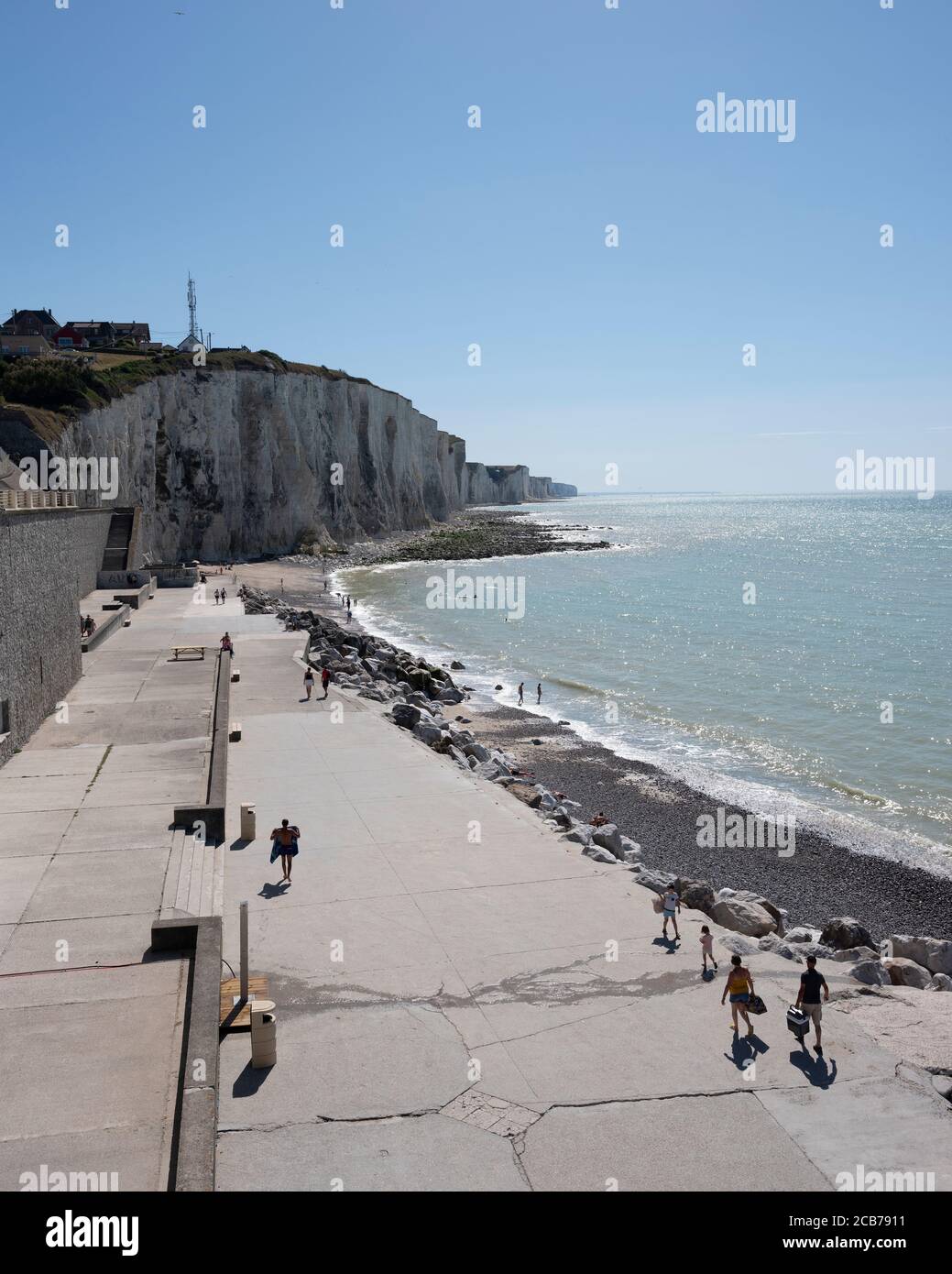 people on boulevard and beach of ault in french normandy Stock Photo