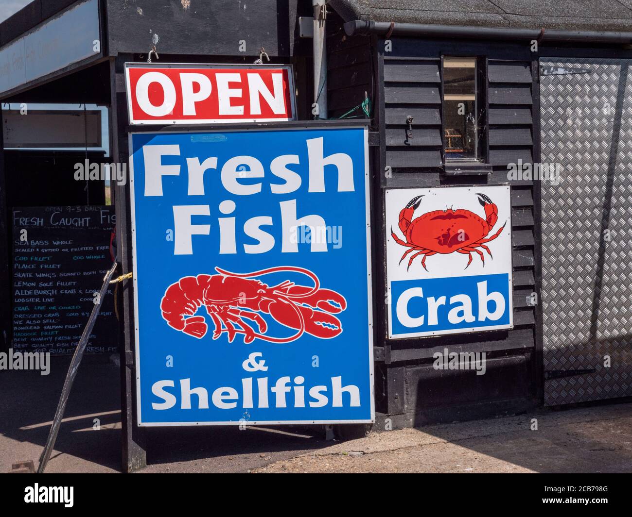 A fresh fish shop and smokery in a shed on the beach at Aldeburgh