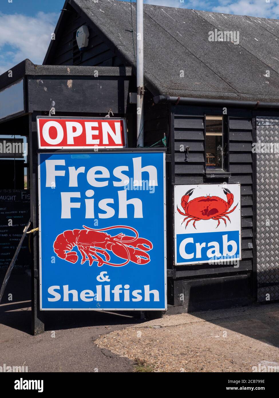 A fresh fish shop and smokery in a shed on the beach at Aldeburgh