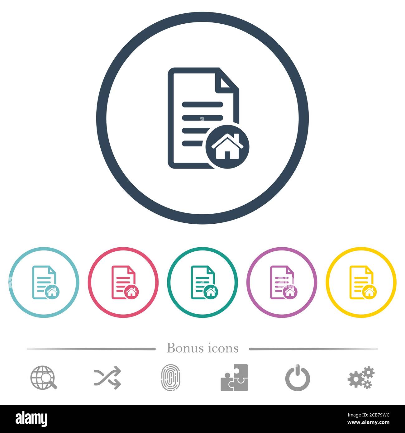 Default document flat color icons in round outlines. 6 bonus icons ...
