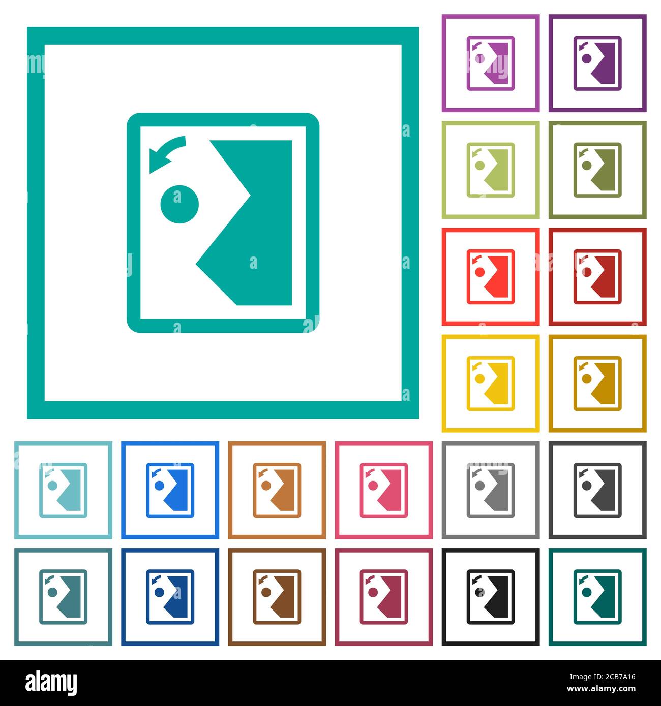 Rotate image left flat color icons with quadrant frames on white ...