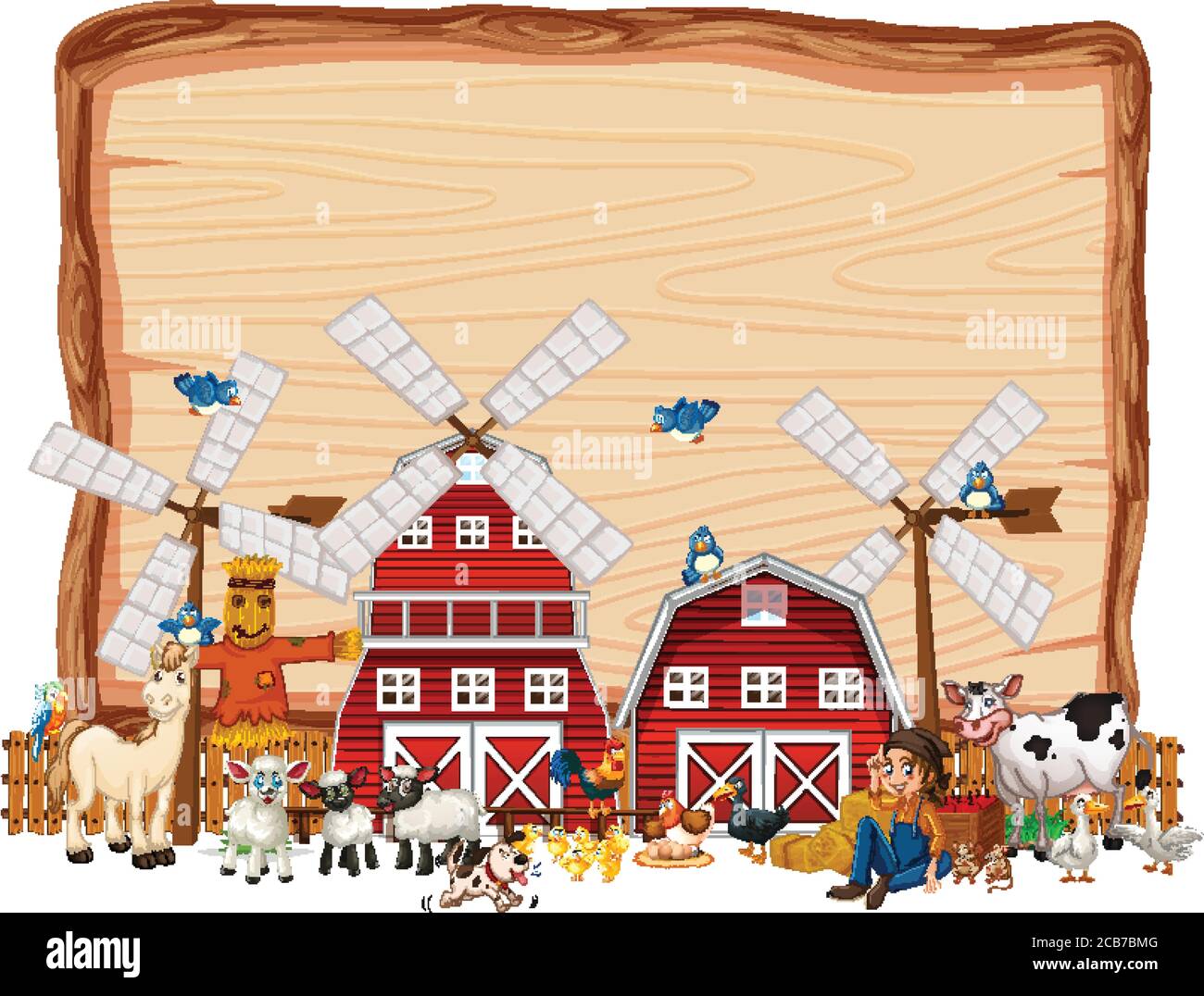 Blank wooden board with animal farm isolated illustration Stock Vector ...