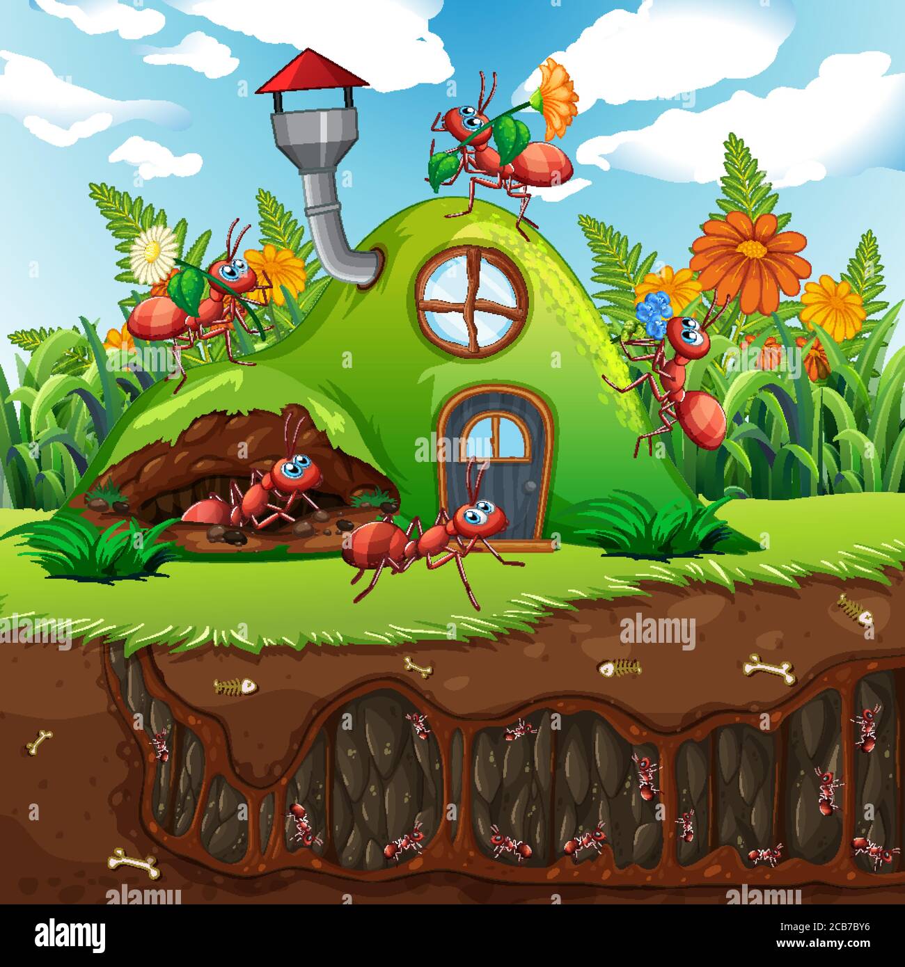 Scene with plants and insects in the garden illustration Stock Vector ...