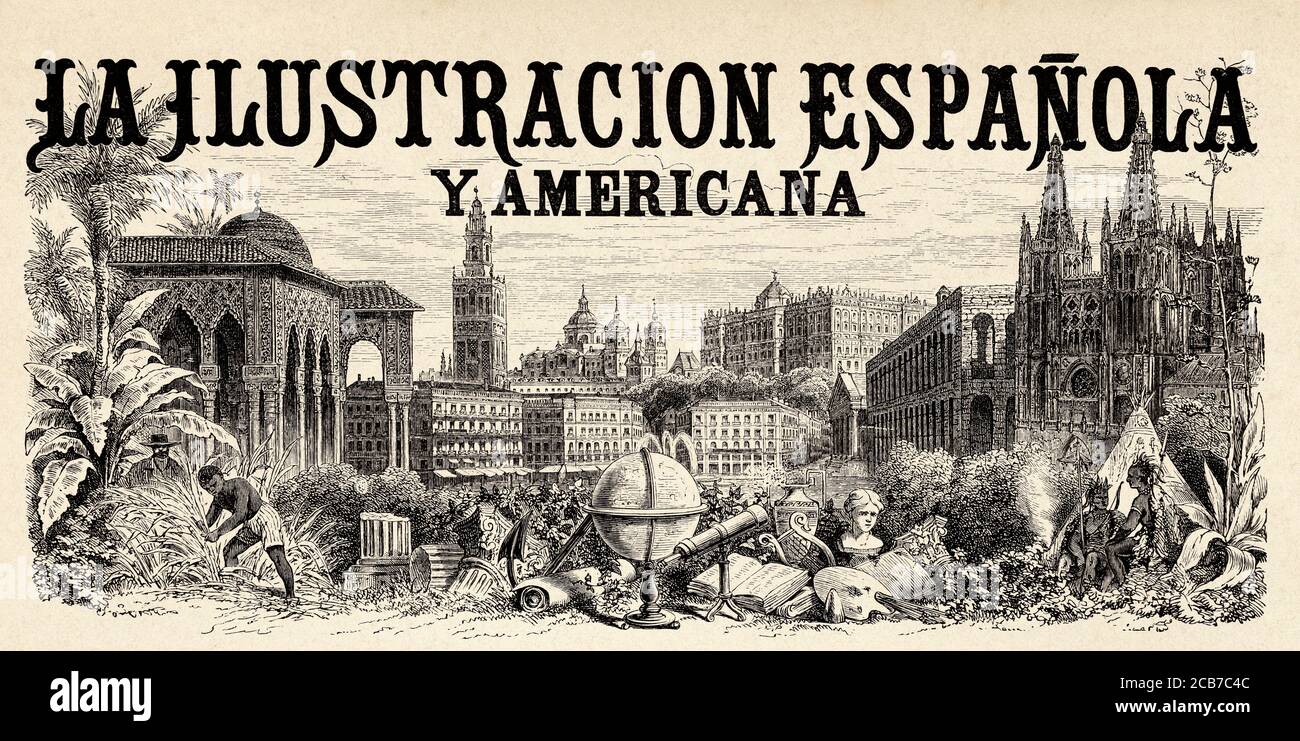 The Spanish and American Illustration was a magazine published in Madrid between 1869 and 1921, Spain. Old XIX century engraved illustration from La Ilustracion Española y Americana 1894 Stock Photo