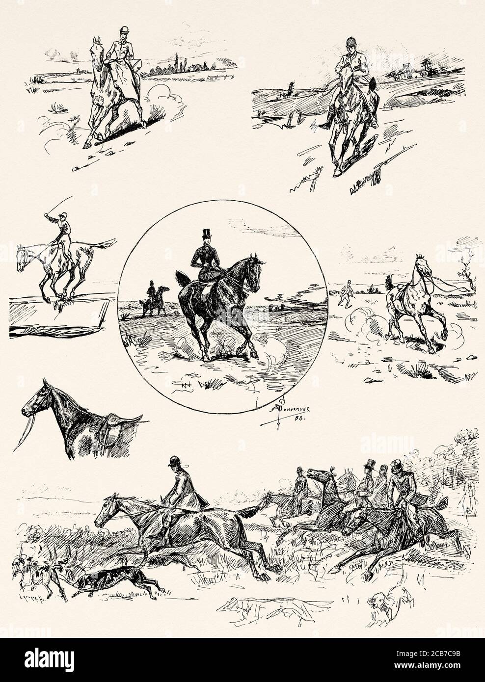 equestrian-sports-in-19th-century-old-xix-century-engraved