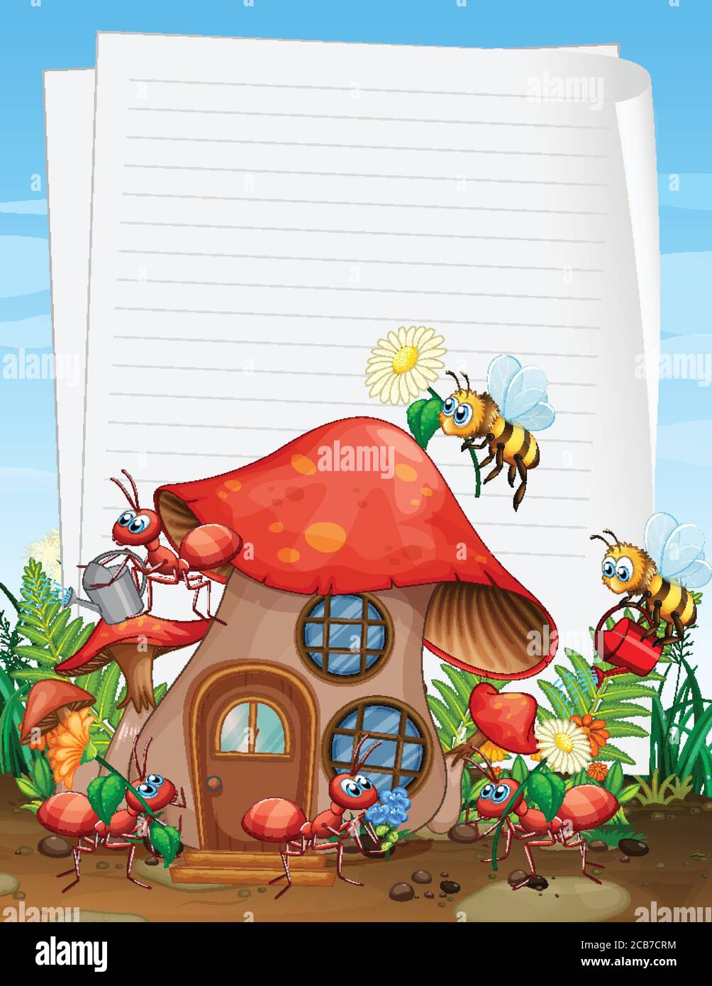 Blank paper in garden with animal garden set illustration Stock Vector ...