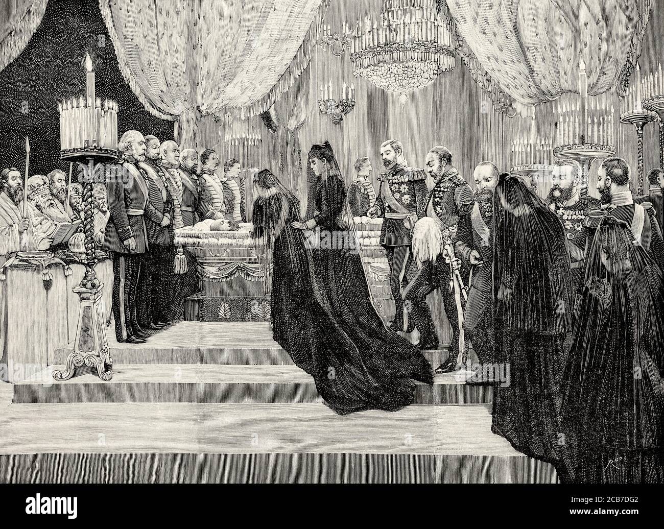 Funeral of Tsar Alexander III (1845-1894) Saint Petersburg, Russia. Old XIX century engraved illustration from La Ilustracion Española y Americana 1894 Stock Photo