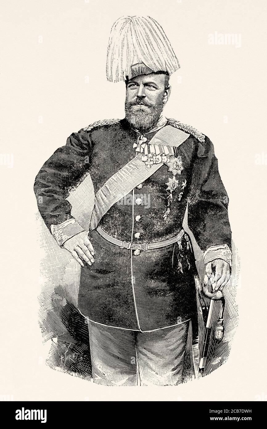 Portrait of Alexander III of Russia (Saint Petersburg 1845 - Livadia 1894) was Tsar of the Russian Empire, King of Poland and Grand Duke of Finland. Old XIX century engraved illustration from La Ilustracion Española y Americana 1894 Stock Photo