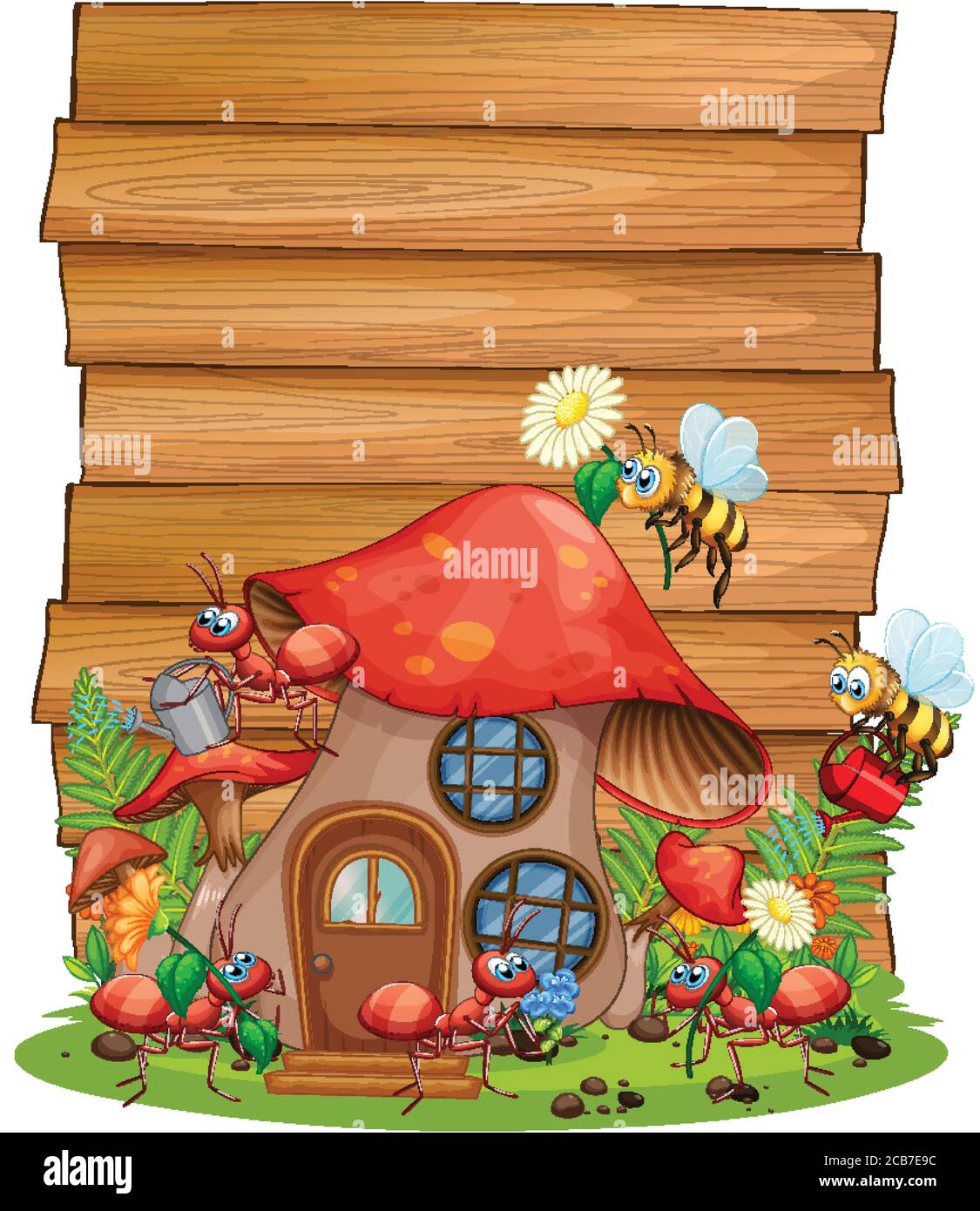 Blank wood sign with animal garden set isolated illustration Stock ...