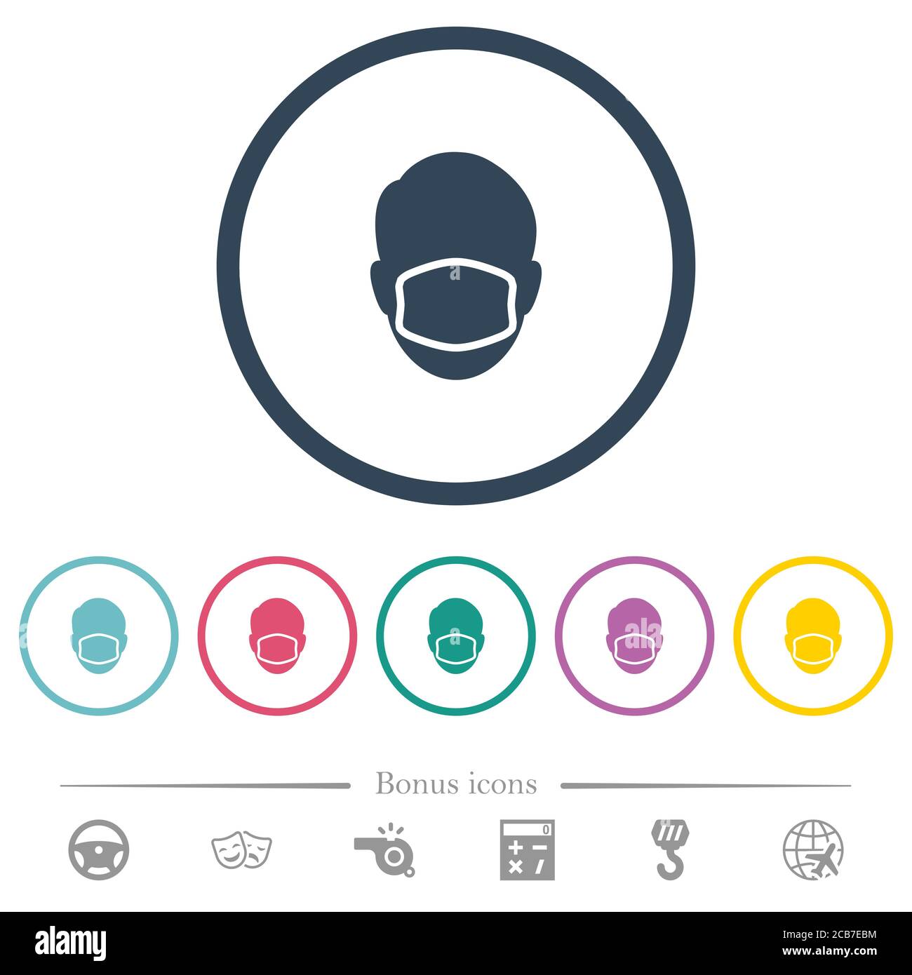 Face with medical mask flat color icons in round outlines. 6 bonus ...