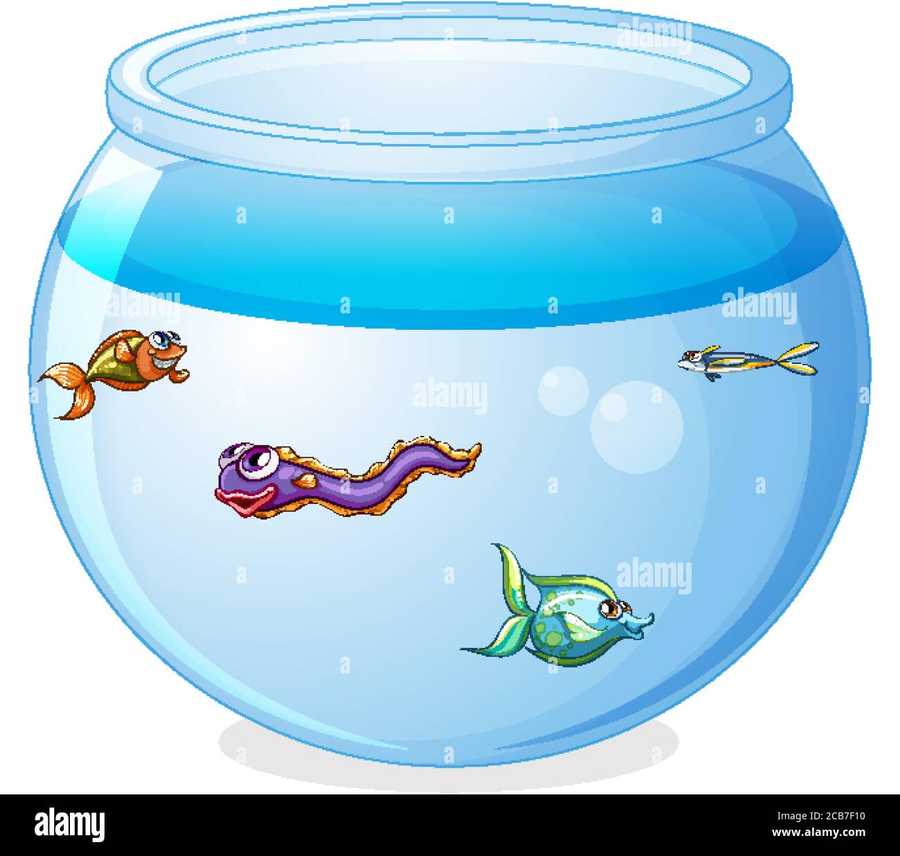 Cute fishes in the tank cartoon isolated illustration Stock Vector